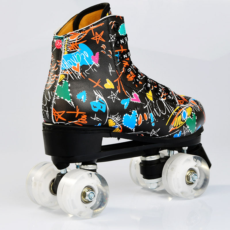Wear-resistant Graffiti Flashing Wheel Quad Roller Skates