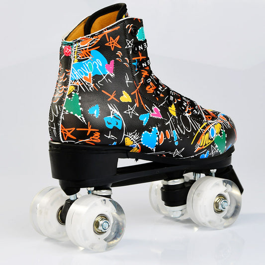 Wear-resistant Graffiti Flashing Wheel Quad Roller Skates
