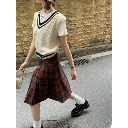 Women's High Waist Plaid Skirt