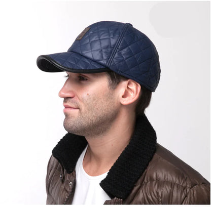 Men's Winter Leather Baseball Cap with Ear Flaps