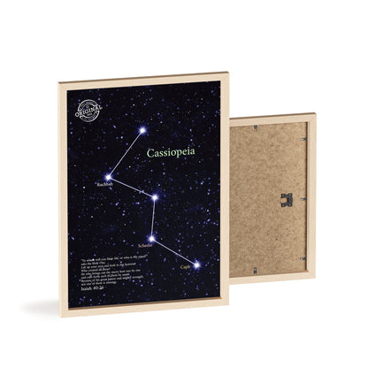Cassiopeia Constellation Poster with Wooden Frame — Star Map Wall Art