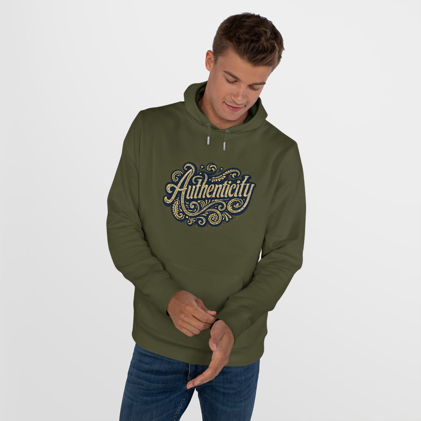 Authenticity Script Hoodie — 'Authenticity' Vintage Ornate Graphic Hooded Sweatshirt