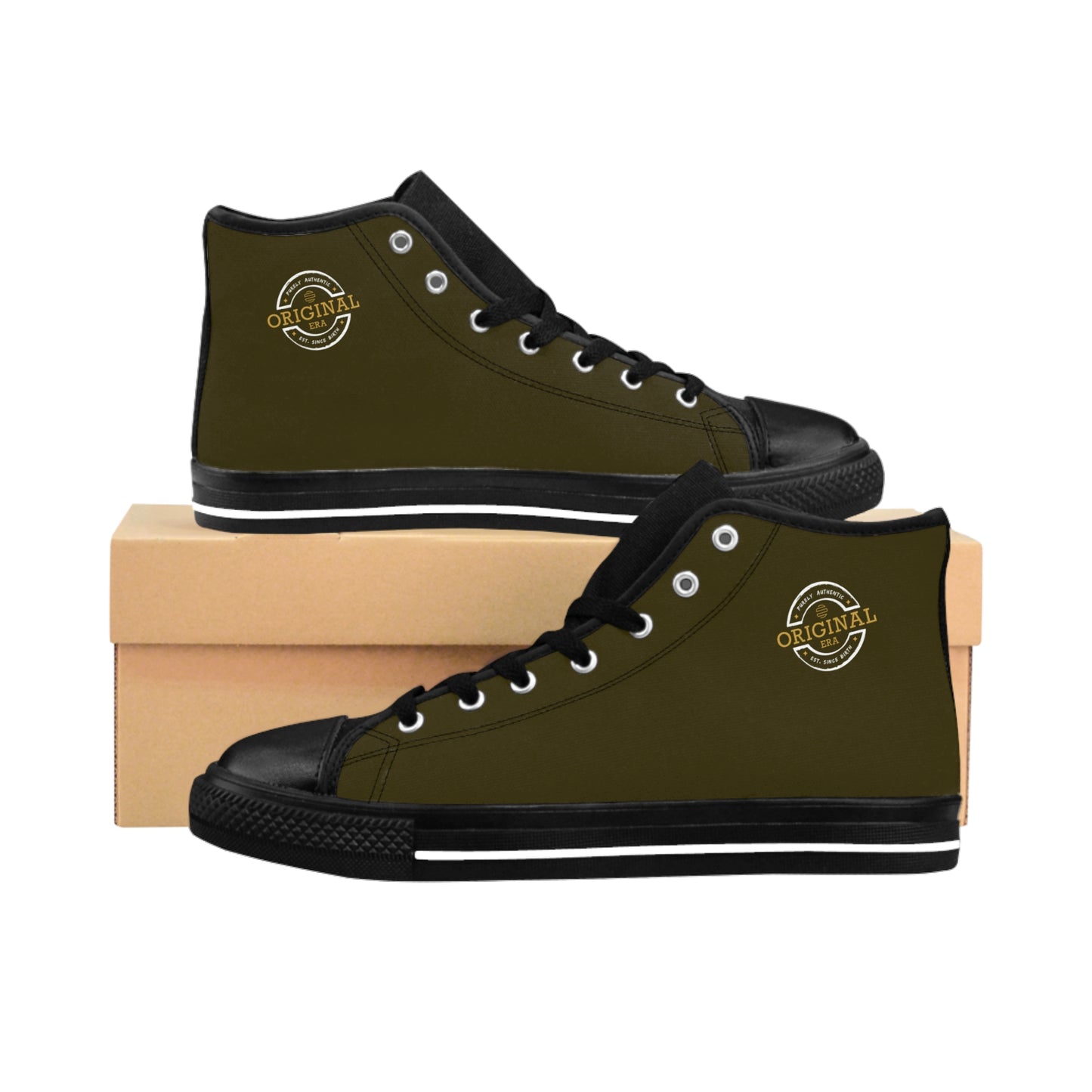 Women's Classic High-Top Sneakers — Olive Retro 'Original' Logo Canvas