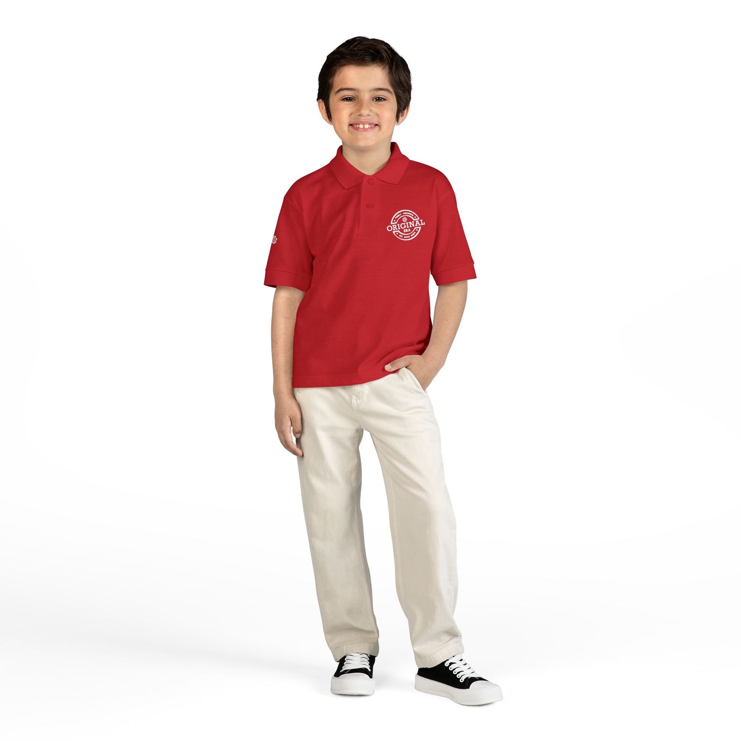Youth Polo Shirt with 'Original' Vintage Stamp Logo — Kids School Uniform / Casual