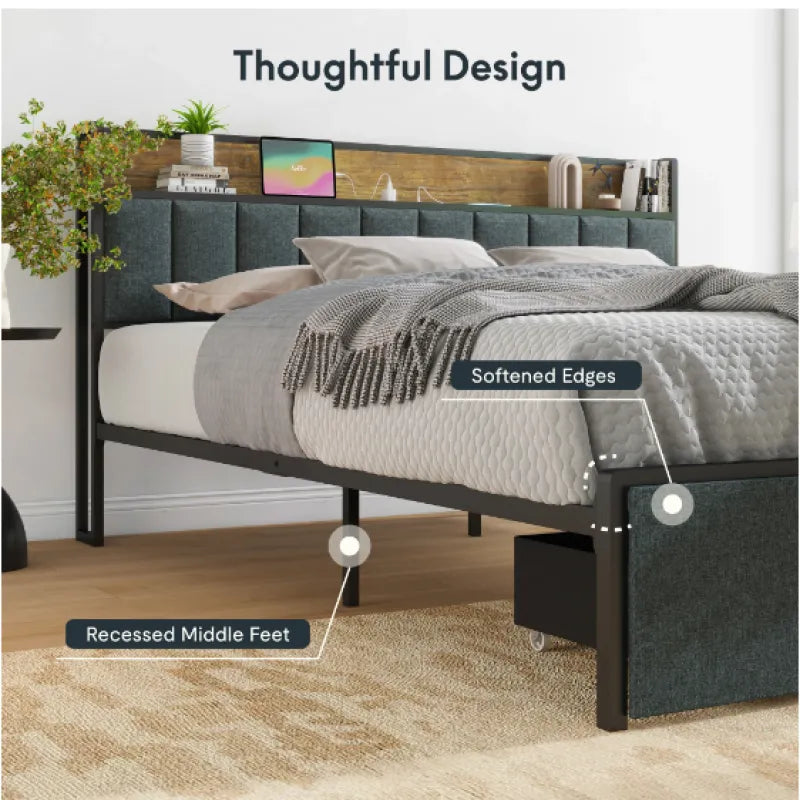 Charging Full Bed Frame with LED Ambiance