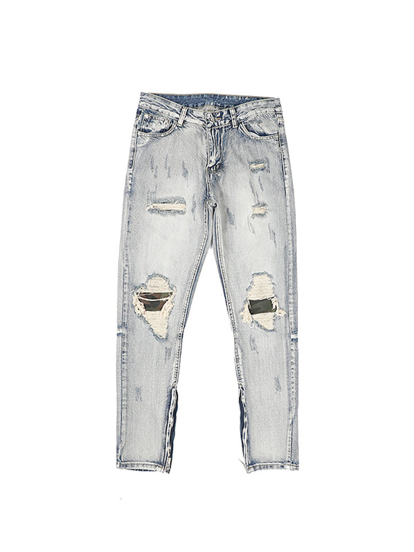 Distressed Camouflage Patch Wash Jeans