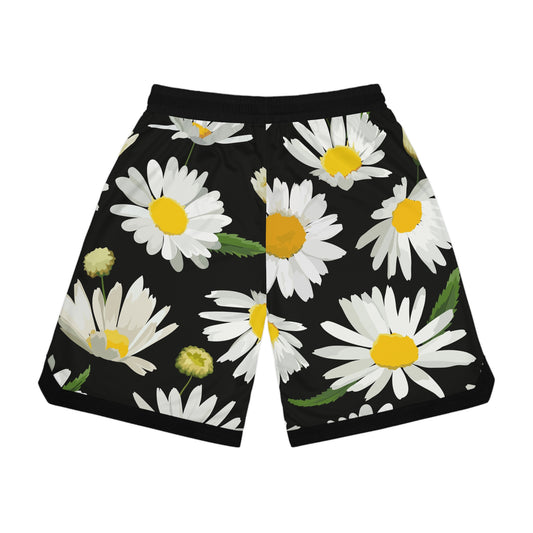 Daisy Basketball Shorts — Black Floral Athletic Shorts