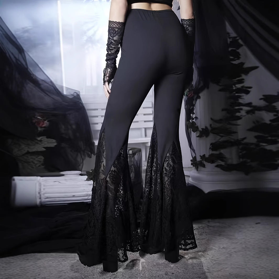 Laced Stitching Dark Style Cross Bell-bottom Pants