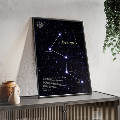 Cassiopeia Constellation Poster with Wooden Frame — Star Map Wall Art