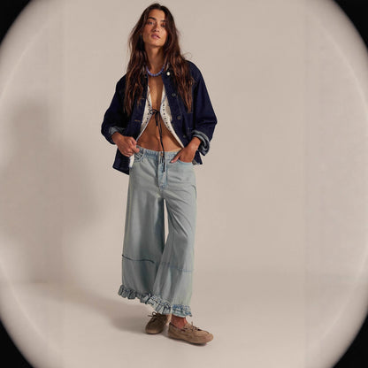 Women's Wide-leg Cropped Lace Jeans