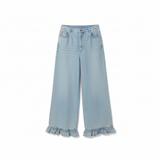 Women's Wide-leg Cropped Lace Jeans