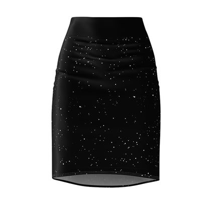 Starfield Black Pencil Skirt — Women's Sparkle Night Sky Print