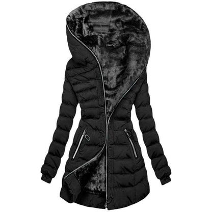 Mid-length Hooded Warm Fleece Padded Jacket