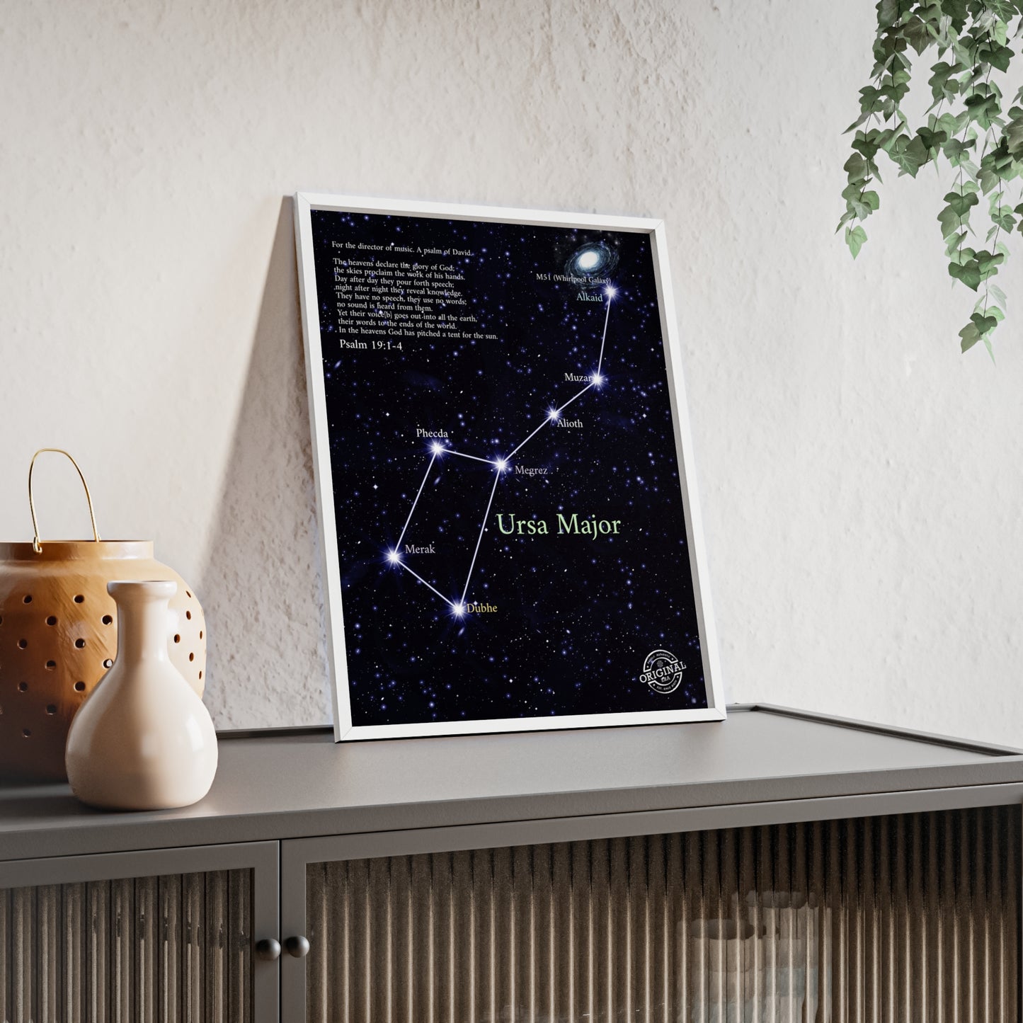 Ursa Major Constellation Star Map Poster with Wooden Frame — Astrology Wall Art