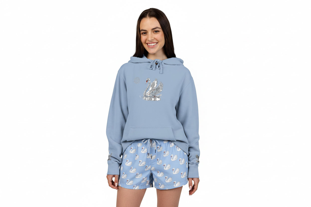 Embroidered Swan Graphic Hoodie — Vintage Pigment-Dyed