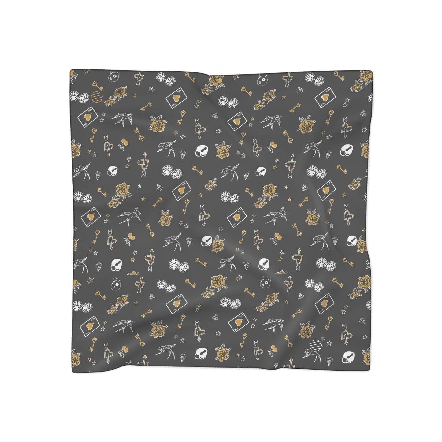 Game Of Love Silky Dark Scarf – Gothic Rose & Crystal Pattern
