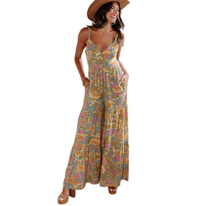 Sleeveless Spaghetti Strap V-neck Jumpsuit