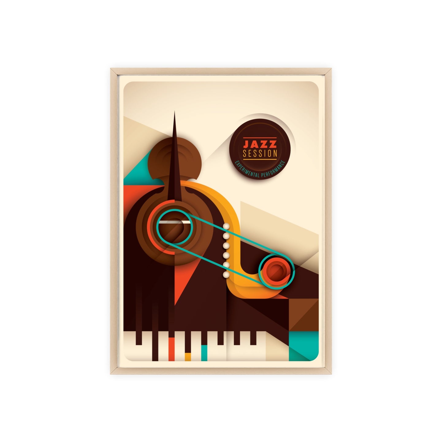 Jazz Session Poster with Wooden Frame – Retro Abstract Music Wall Art
