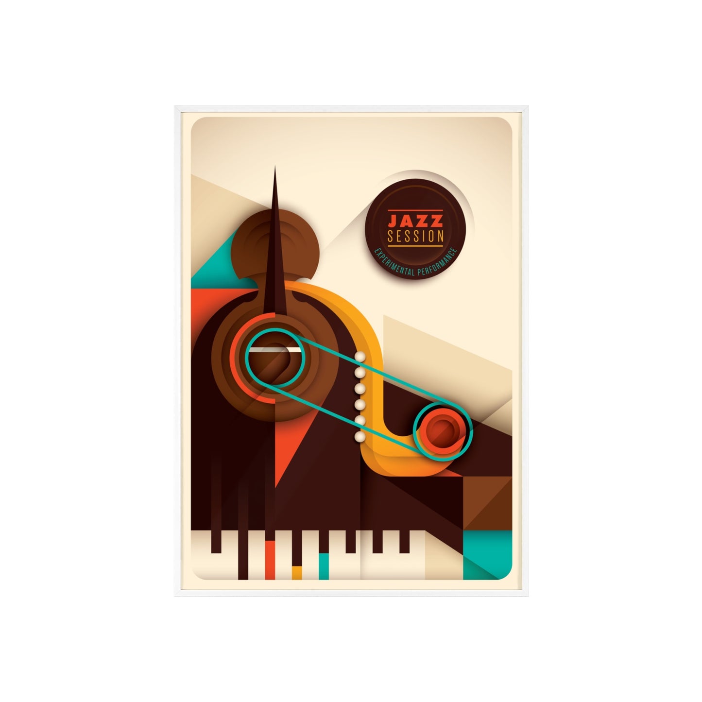 Jazz Session Poster with Wooden Frame – Retro Abstract Music Wall Art