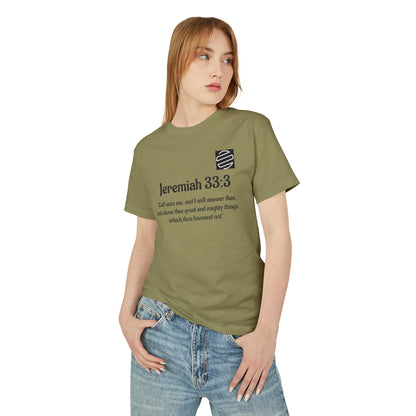 Jeremiah 33:3 Scripture Tee — 'Call unto me...' Faith Graphic T-Shirt