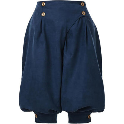 Retro Medieval Renaissance Suede High Waist Double Breasted Harem Pants