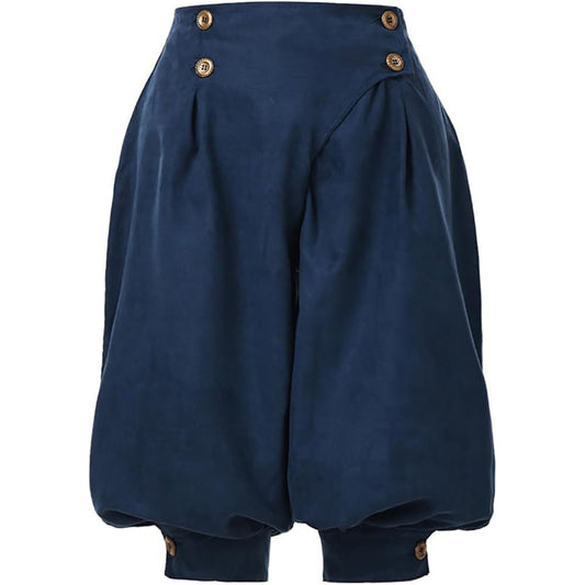 Retro Medieval Renaissance Suede High Waist Double Breasted Harem Pants