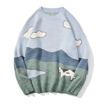 Men's Cartoon Round Neck Loose Sweater