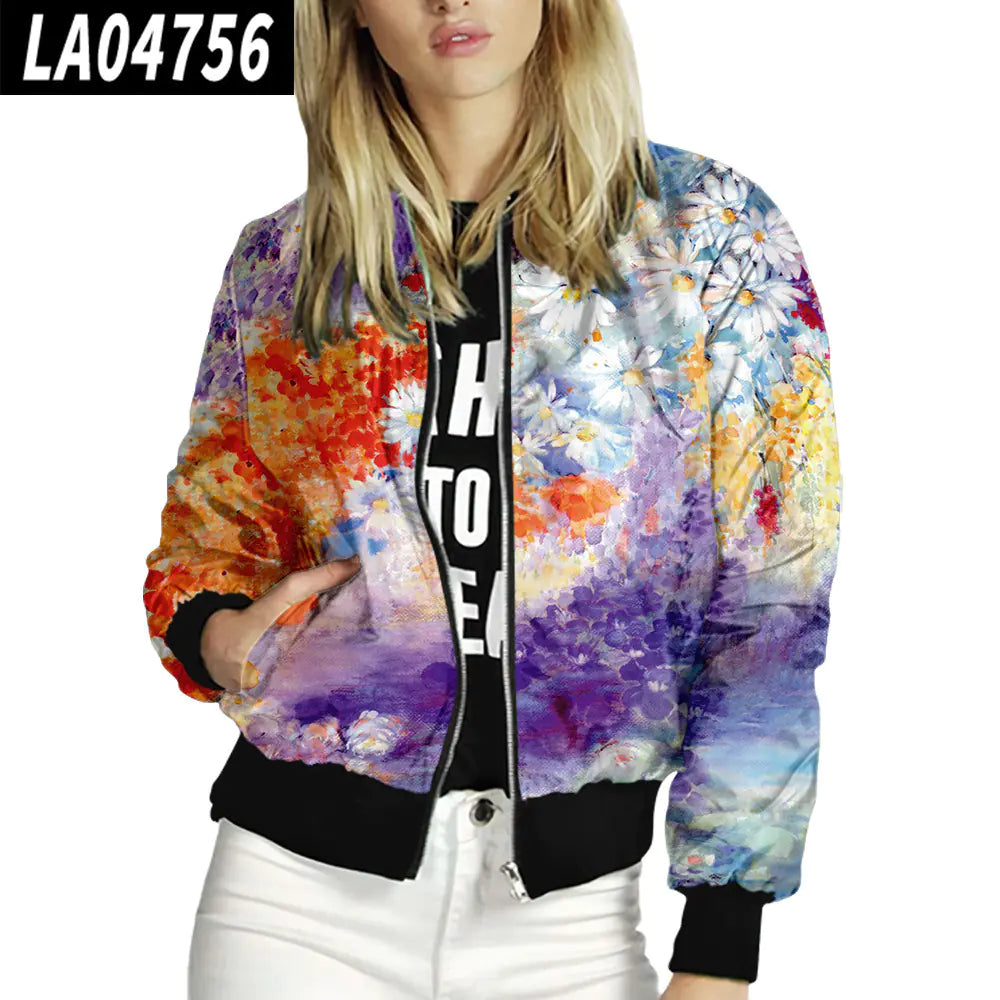 Women's Floral Pattern Stand-Up Collar Baseball Uniform