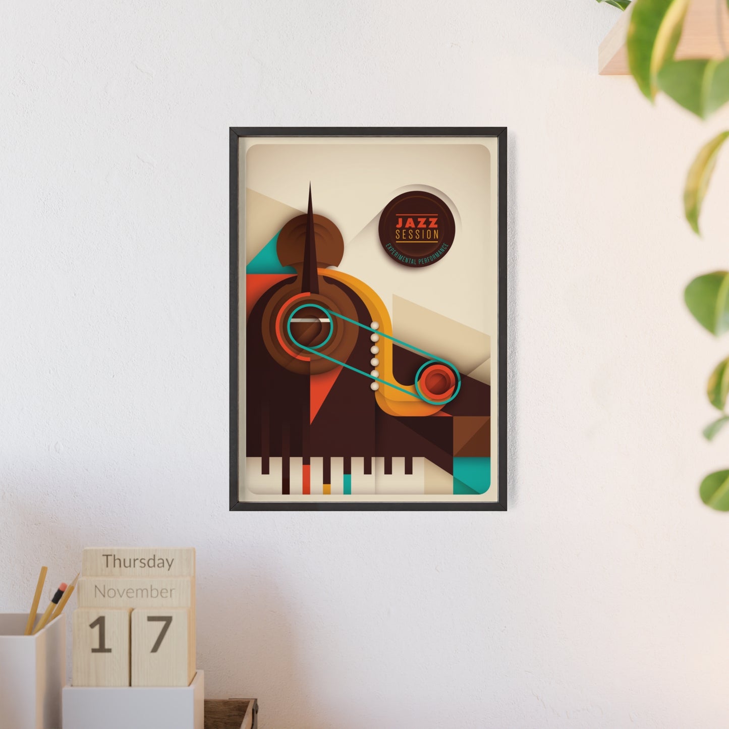 Jazz Session Poster with Wooden Frame – Retro Abstract Music Wall Art