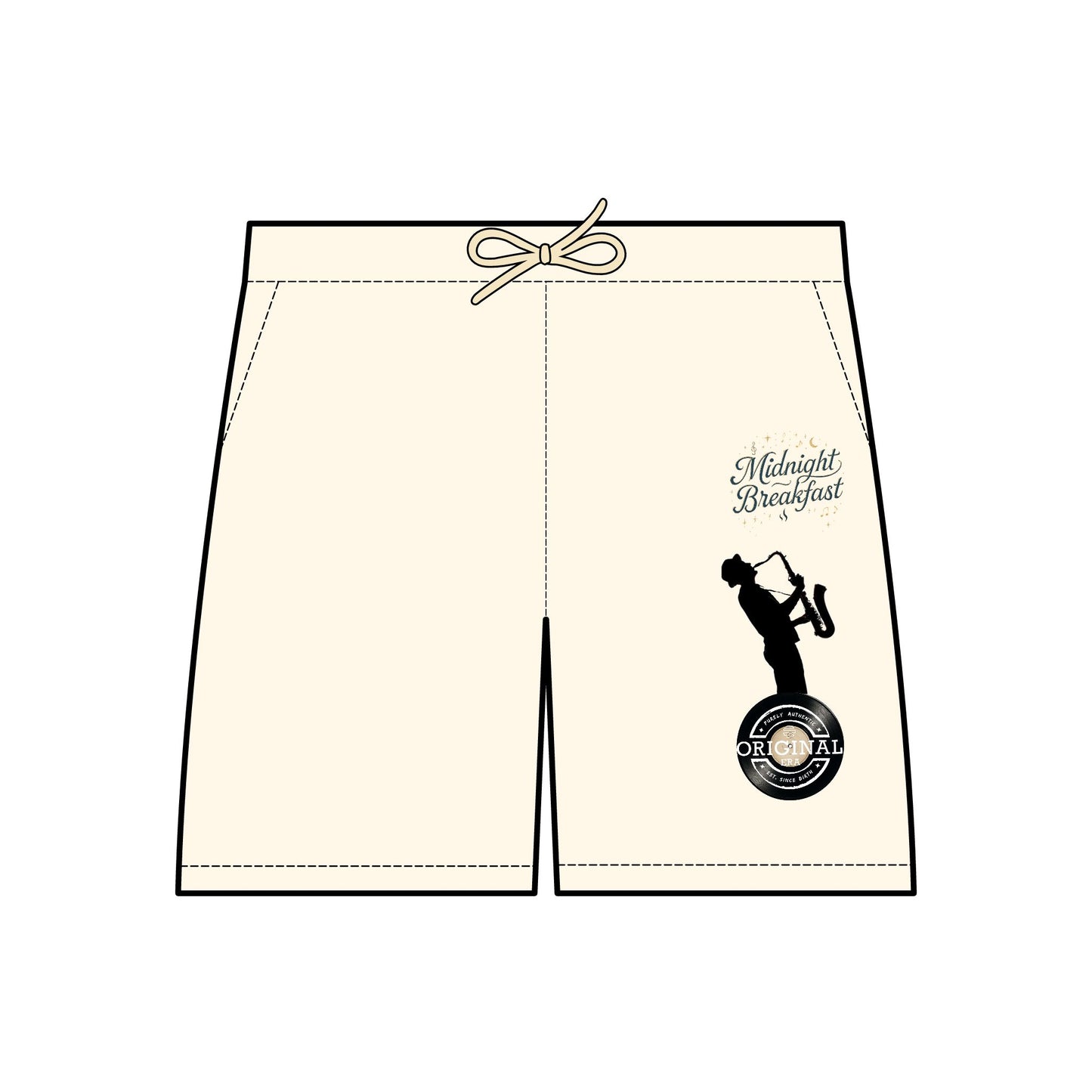 Saxophone Vinyl Logo Sweat Shorts — "Midnight Breakfast" Casual Fleece Shorts