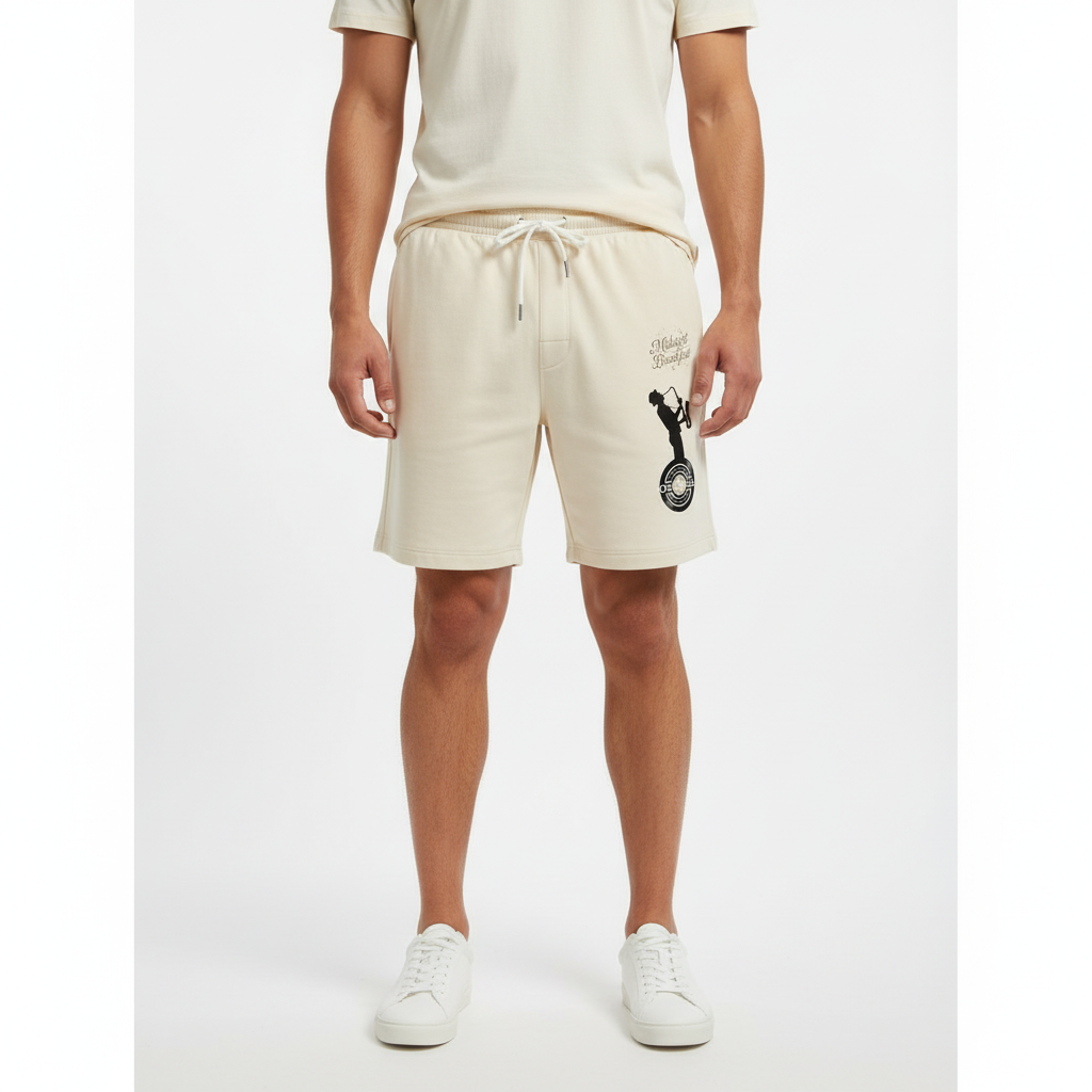 Saxophone Vinyl Logo Sweat Shorts — "Midnight Breakfast" Casual Fleece Shorts