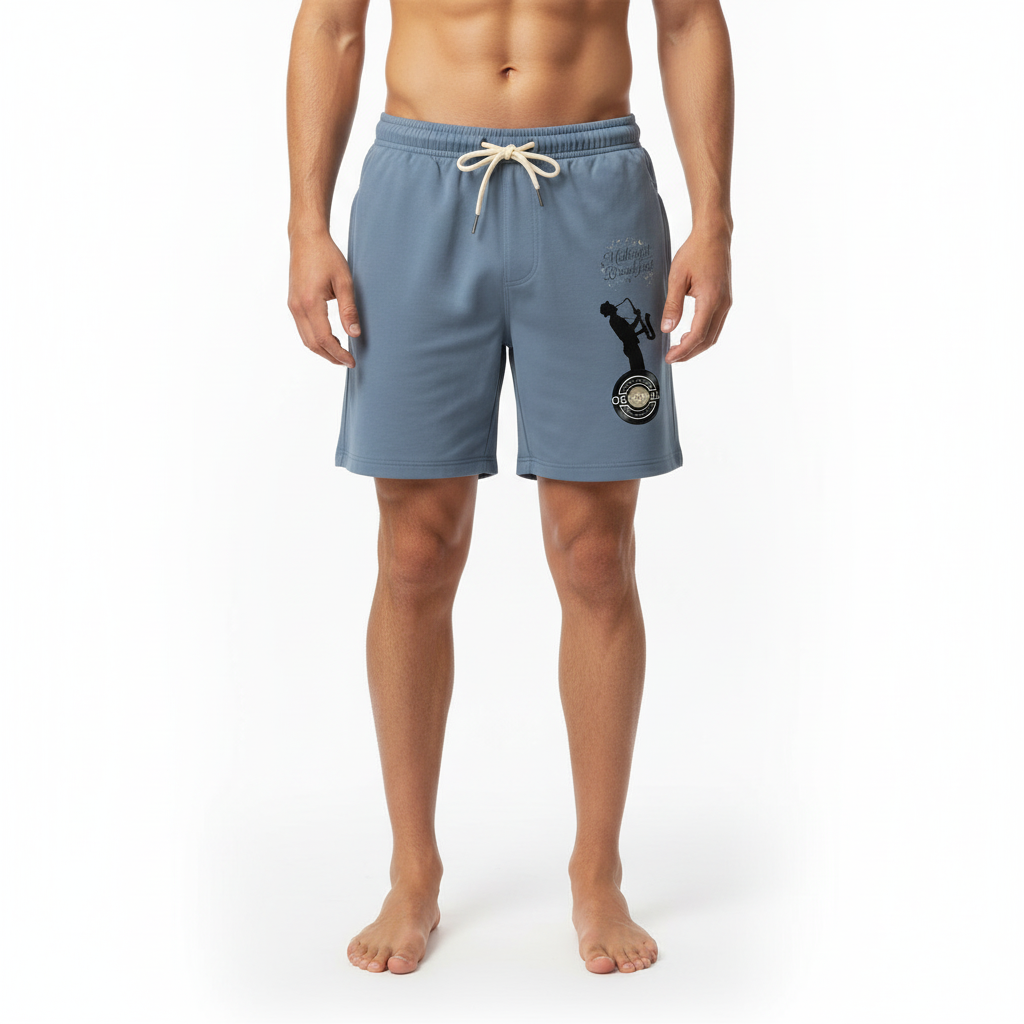 Saxophone Vinyl Logo Sweat Shorts — "Midnight Breakfast" Casual Fleece Shorts