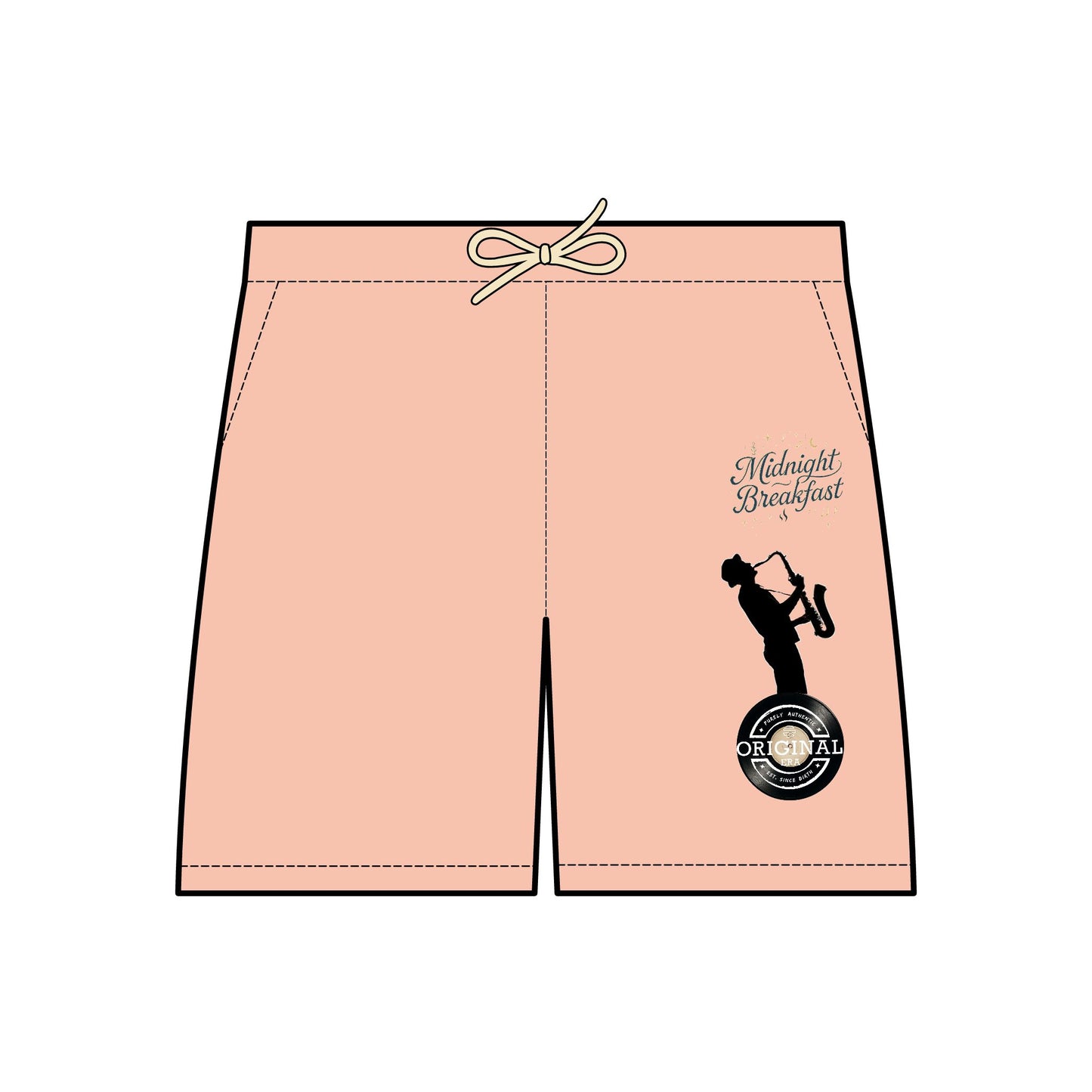 Saxophone Vinyl Logo Sweat Shorts — "Midnight Breakfast" Casual Fleece Shorts