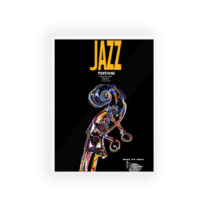 Jazz Festival Poster with Wooden Frame — Colorful Double Bass Art Print