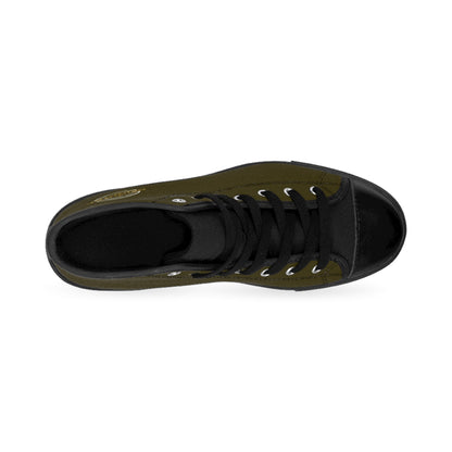 Women's Classic High-Top Sneakers — Olive Retro 'Original' Logo Canvas