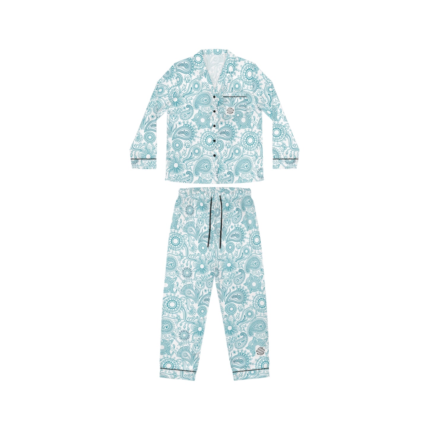 Satin Paisley Women’s Pajama Set – Light Blue Floral Sleepwear