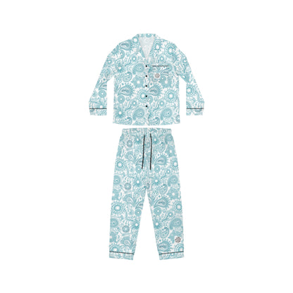 Satin Paisley Women’s Pajama Set – Light Blue Floral Sleepwear