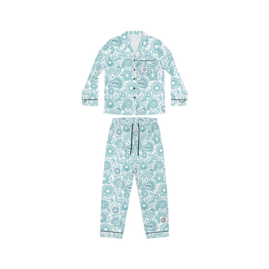 Satin Paisley Women’s Pajama Set – Light Blue Floral Sleepwear