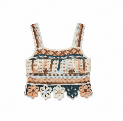 POL Cutout Flower Cropped Crochet Cami with with Dangle Detail