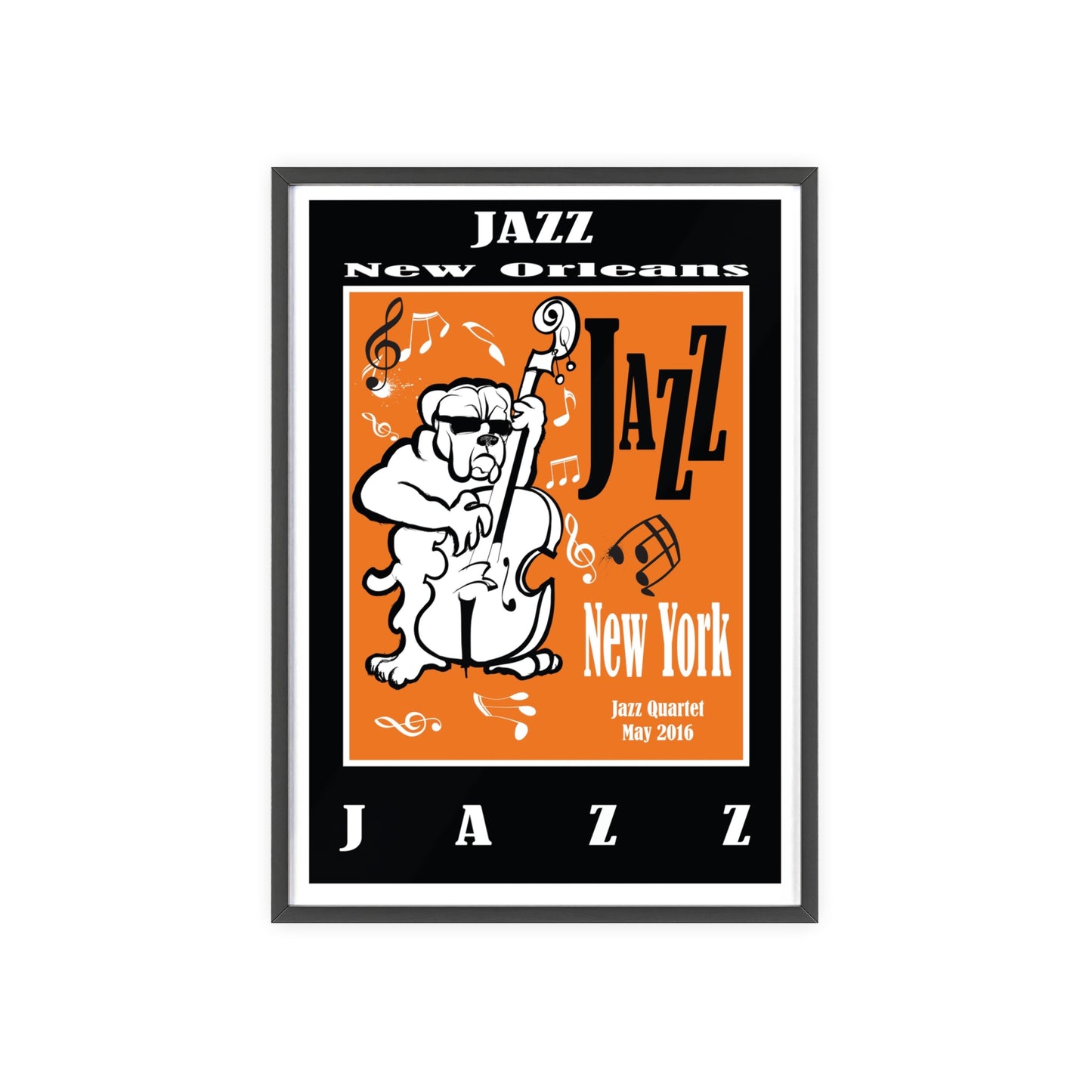 Jazz Poster with Wooden Frame — New Orleans/New York Music Print