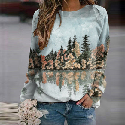Women's Nordic Landscape Casual Round Neck Sweater