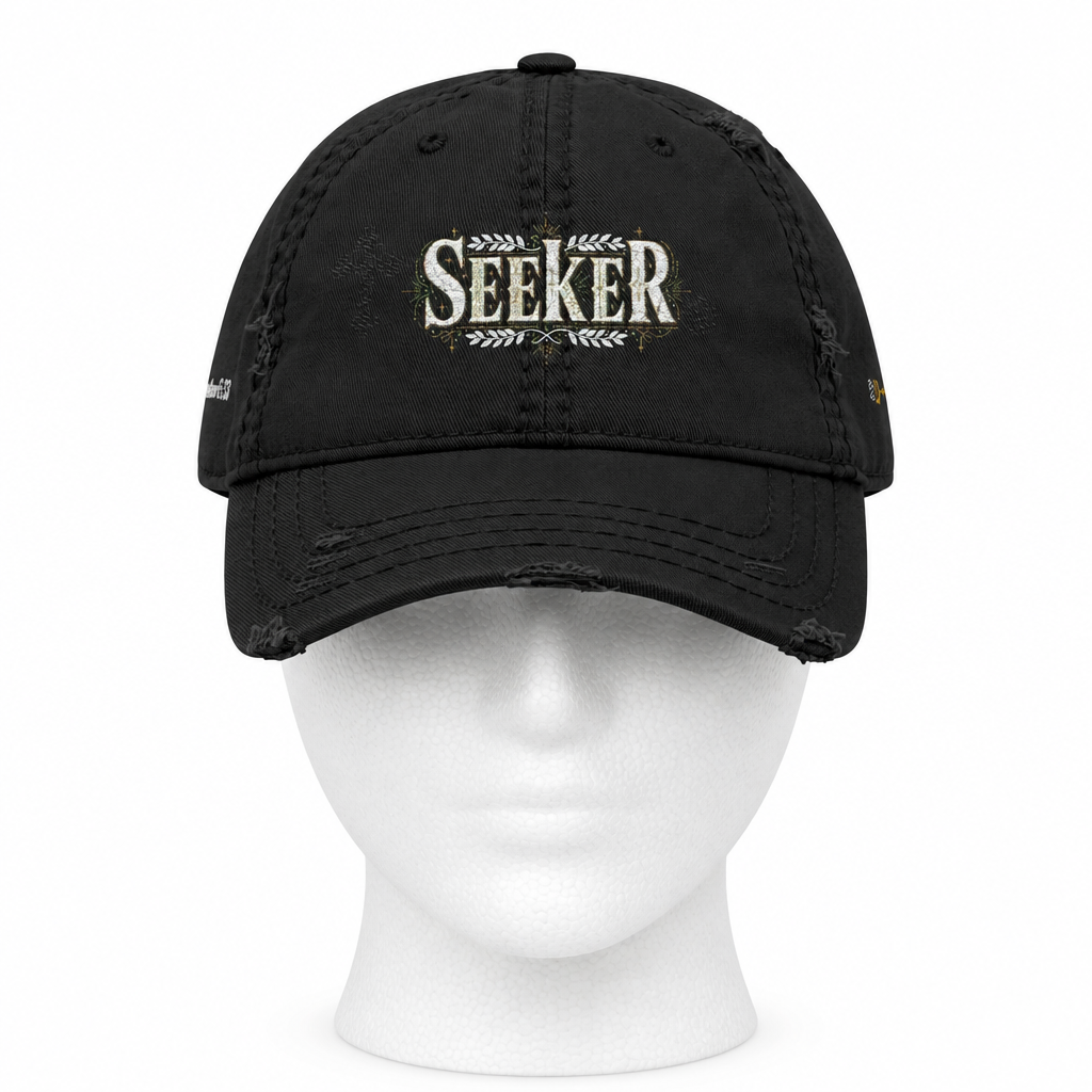 Seeker Embroidered Distressed Dad Hat — Vintage Faith Baseball Cap