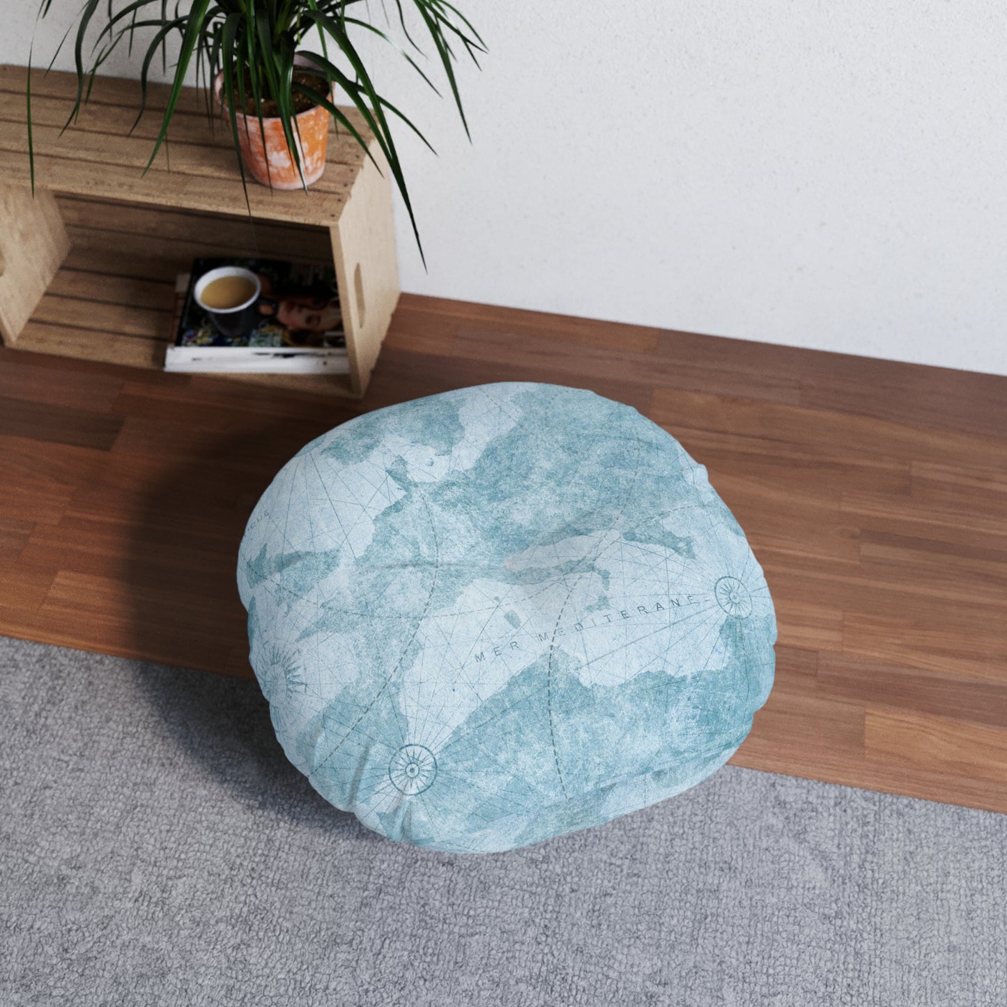 Coastal Map Round Tufted Floor Pillow