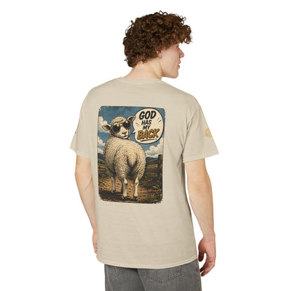 Sheep In the Wild Graphic T-Shirt — "God Has My Back" Faith Tee