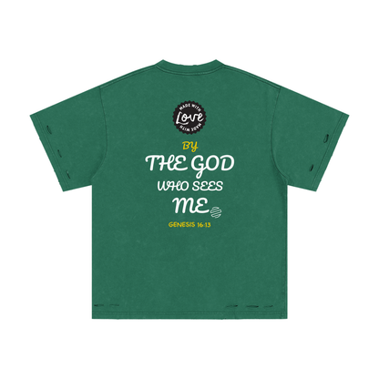 "Genesis 16:13" Heavyweight Snow Washed Hand-Frayed T-Shirt