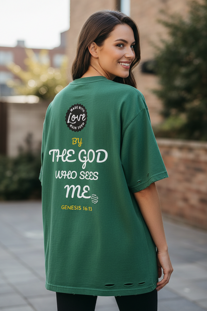 "Genesis 16:13" Heavyweight Snow Washed Hand-Frayed T-Shirt