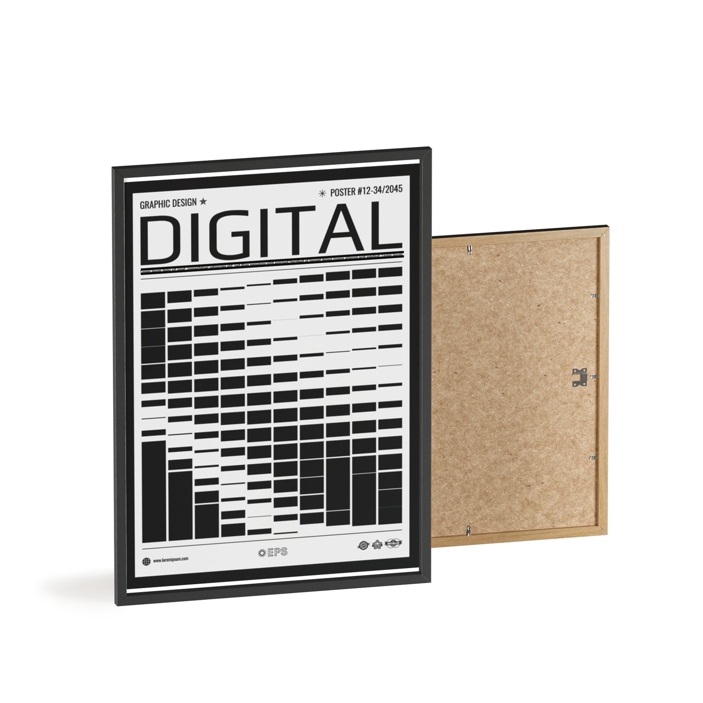 Digital Grid Poster with Wooden Frame — Modern Black & White Wall Art