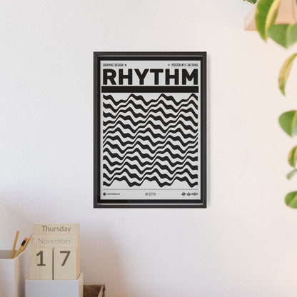 Rhythm Wave Art Poster with Wooden Frame — Black & White Modern Wall Print