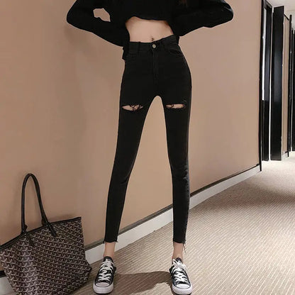 Chic Retro Ripped High-Waist Jeans
