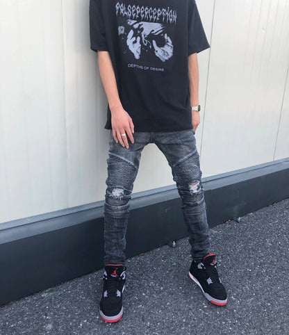 ZS Slim Fit Distressed Motorcycle Jeans